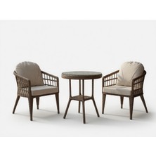 Monalin Home Garden Milano Kahverengi 2 Kişilik(1-1-Masa) Rattan Örgü Bahçe & Balkon & Teras Oturma Grubu Minderli & Camlı & Masalı Takım