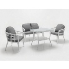 Monalin Home Garden Milano Beyaz 4 Kişilik(2-1-1-Masa) Rattan Örgü Bahçe & Balkon & Teras Oturma Grubu Minderli & Camlı & Masalı Takım