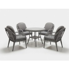Monalin Home Garden Sidney Gri 4 Kişilik(1-1-1-1-Masa) Rattan Örgü Bahçe & Balkon & Teras Masa Sandalye Takımı