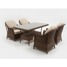 Monalin Home Garden Napoli Kahverengi 4 KIŞILIK(1-1-1-1-MASA(80*140)) Rattan Örgü Bahçe & Balkon & Teras Masa Sandalye Takımı