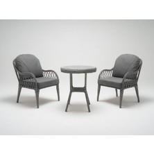 Monalin Home Garden Alaçatı Gri 2 Kişilik(1-1-Masa) Rattan Örgü Bahçe & Balkon & Teras Oturma Grubu Minderli & Camlı & Masalı Takım