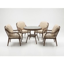 Monalin Home Garden Sidney Kahverengi 4 Kişilik(1-1-1-1-Masa) Rattan Örgü Bahçe & Balkon & Teras Masa Sandalye Takımı