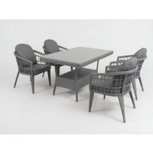 Monalin Home Garden Milano Gri 4 KIŞILIK(1-1-1-1-MASA(80*140)) Rattan Örgü Bahçe & Balkon & Teras Masa Sandalye Takımı