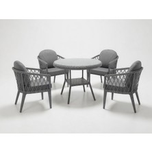 Monalin Home Garden Bodrum Gri 4 Kişilik(1-1-1-1-Masa) Rattan Örgü Bahçe & Balkon & Teras Masa Sandalye Takımı
