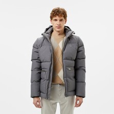 Lacoste Erkek Kapüşonlu Gri Şişme Mont