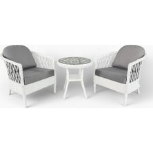 Monalin Mobilya Miami Beyaz 2 Kişilik(1-1-Masa) Rattan Örgü Bahçe & Balkon & Teras Masa Sandalye Takımı