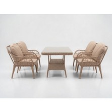 Monalin Home Garden Sidney Kapuçino 4 KIŞILIK(1-1-1-1-MASA(80*140)) Rattan Örgü Bahçe & Balkon & Teras Masa Sandalye Takımı