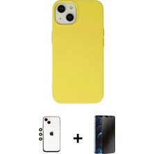 İlk El Grup Pilelistore™ iPhone 14 Kılıf Ahenk Serisi - Siyah 3D Antistatik Hayalet Cam Ekran Koruyucu + Shine Kamera Lens - Gd