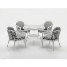 Monalin Home Garden Bodrum Beyaz 4 Kişilik(1-1-1-1-Masa) Rattan Örgü Bahçe & Balkon & Teras Masa Sandalye Takımı