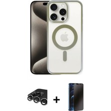 İlk El Grup Pilelistore™ iPhone 15 Pro Kılıf Siluet Çizgi Serisi - Siyah 3D Antistatik Hayalet Cam Ekran Koruyucu + Raze Metal Kamera Lens - Gs