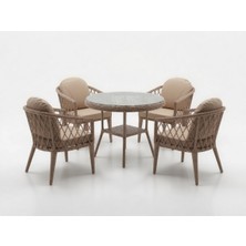 Monalin Home Garden Bodrum Kapuçino 4 Kişilik(1-1-1-1-Masa) Rattan Örgü Bahçe & Balkon & Teras Masa Sandalye Takımı