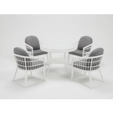 Monalin Home Garden Milano Beyaz 4 Kişilik(1-1-1-1-Masa) Rattan Örgü Bahçe & Balkon & Teras Masa Sandalye Takımı