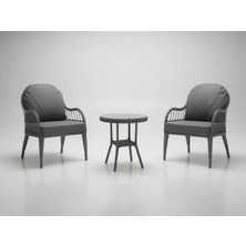 Monalin Home Garden Sidney Gri 2 Kişilik(1-1-Masa) Rattan Örgü Bahçe & Balkon & Teras Oturma Grubu Minderli & Camlı & Masalı Takım