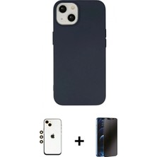 İlk El Grup Pilelistore™ iPhone 14 Kılıf Ahenk Serisi - Siyah 3D Antistatik Hayalet Cam Ekran Koruyucu + Shine Kamera Lens - Gd