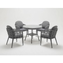 Monalin Home Garden Venedik Gri 4 Kişilik(1-1-1-1-Masa) Rattan Örgü Bahçe & Balkon & Teras Masa Sandalye Takımı