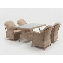 Monalin Home Garden Napoli Kapuçino 4 KIŞILIK(1-1-1-1-MASA(80*140)) Rattan Örgü Bahçe & Balkon & Teras Masa Sandalye Takımı