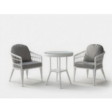 Monalin Home Garden Milano Beyaz 2 Kişilik(1-1-Masa) Rattan Örgü Bahçe & Balkon & Teras Oturma Grubu Minderli & Camlı & Masalı Takım