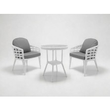 Monalin Home Garden Venedik Beyaz 2 Kişilik(1-1-Masa) Rattan Örgü Bahçe & Balkon & Teras Oturma Grubu Minderli & Camlı & Masalı Takım