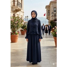 Zerogaprise Kadın Hırka Fiyonk Eteği Fırfırlı Boydan Tesettür Elbise