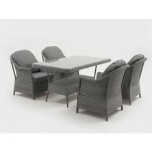 Monalin Home Garden Napoli Gri 4 KIŞILIK(1-1-1-1-MASA(80*140)) Rattan Örgü Bahçe & Balkon & Teras Masa Sandalye Takımı