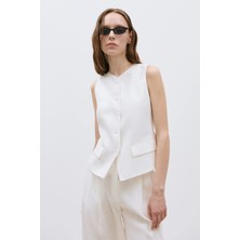 Suud Collection Beyaz Nora %100 Keten Yelek