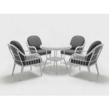 Monalin Home Garden Sidney Beyaz 4 Kişilik(1-1-1-1-Masa) Rattan Örgü Bahçe & Balkon & Teras Masa Sandalye Takımı