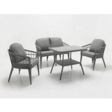 Monalin Home Garden Milano Gri 4 Kişilik(2-1-1-Masa) Rattan Örgü Bahçe & Balkon & Teras Oturma Grubu Minderli & Camlı & Masalı Takım