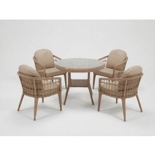 Monalin Home Garden Milano Kapuçino 4 Kişilik(1-1-1-1-Masa) Rattan Örgü Bahçe & Balkon & Teras Masa Sandalye Takımı