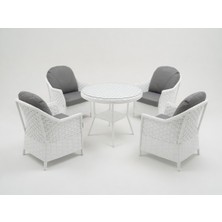 Monalin Home Garden Napoli Beyaz 4 Kişilik(1-1-1-1-Masa) Rattan Örgü Bahçe & Balkon & Teras Masa Sandalye Takımı