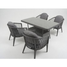 Monalin Home Garden Bodrum Gri 4 KIŞILIK(1-1-1-1-MASA(80*140)) Rattan Örgü Bahçe & Balkon & Teras Masa Sandalye Takımı