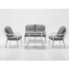 Monalin Home Garden Sidney Beyaz 4 Kişilik(2-1-1-Masa) Rattan Örgü Bahçe & Balkon & Teras Oturma Grubu Minderli & Camlı & Masalı Takım
