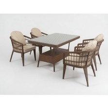 Monalin Home Garden Milano Kahverengi 4 KIŞILIK(1-1-1-1-MASA(80*140)) Rattan Örgü Bahçe & Balkon & Teras Masa Sandalye Takımı