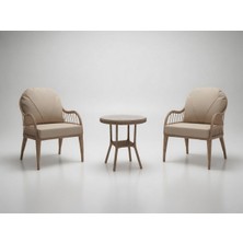 Monalin Home Garden Sidney Kapuçino 2 Kişilik(1-1-Masa) Rattan Örgü Bahçe & Balkon & Teras Oturma Grubu Minderli & Camlı & Masalı Takım