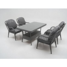 Monalin Home Garden Sidney Gri 4 KIŞILIK(1-1-1-1-MASA(80*140)) Rattan Örgü Bahçe & Balkon & Teras Masa Sandalye Takımı