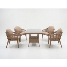 Monalin Home Garden Venedik Kapuçino 4 KIŞILIK(1-1-1-1-MASA(80*140)) Rattan Örgü Bahçe & Balkon & Teras Masa Sandalye Takımı
