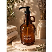 Morponi Amber Cam Çamaşır Yumuşatıcı Şişesi 30 cm - Siyah Pompalı Kulplu Sıvı Sabunluk Deterjan 2000 ml