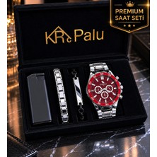 KRC PALU,Clup Polo Cluppolo On Erkek Kol Saati – Kırmızı Kadran, Çelik Kordon, Spor & Şık Kronograf Tasarım, Su yolu Bileklik,İtalyan Bileklik,Çakmak,Özel Kutulu PREMIUM Hediye Seti,Saat Seti