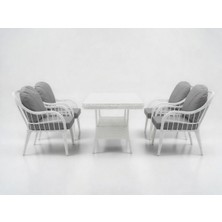 Monalin Home Garden Sidney Beyaz 4 KIŞILIK(1-1-1-1-MASA(80*140)) Rattan Örgü Bahçe & Balkon & Teras Masa Sandalye Takımı