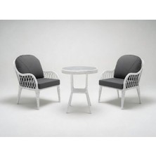 Monalin Home Garden Alaçatı Beyaz 2 Kişilik(1-1-Masa) Rattan Örgü Bahçe & Balkon & Teras Oturma Grubu Minderli & Camlı & Masalı Takım