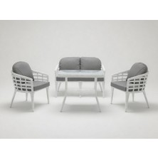 Monalin Home Garden Venedik Beyaz 4 Kişilik(2-1-1-Masa) Rattan Örgü Bahçe & Balkon & Teras Oturma Grubu Minderli & Camlı & Masalı Takım