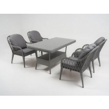 Monalin Home Garden Alaçatı Gri 4 KIŞILIK(1-1-1-1-MASA(80*140)) Rattan Örgü Bahçe & Balkon & Teras Masa Sandalye Takımı