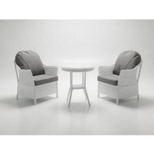 Monalin Home Garden Napoli Beyaz 2 Kişilik(1-1-Masa) Rattan Örgü Bahçe & Balkon & Teras Oturma Grubu Minderli & Camlı & Masalı Takım
