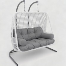 Monalin Mobilya Kudüs Classic Rattan Beyaz El Örgüsü Bahçe & Balkon & Teras Çift Kişilik Salıncak