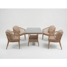 Monalin Home Garden Bodrum Kapuçino 4 KIŞILIK(1-1-1-1-MASA(80*140)) Rattan Örgü Bahçe & Balkon & Teras Masa Sandalye Takımı