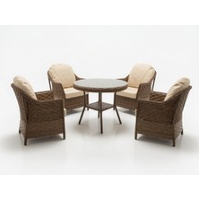 Monalin Home Garden Napoli Kahverengi 4 Kişilik(1-1-1-1-Masa) Rattan Örgü Bahçe & Balkon & Teras Masa Sandalye Takımı