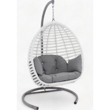 Monalin Mobilya Sofya Classic Rattan Beyaz El Örgüsü Bahçe & Balkon & Teras Tek Kişilik Salıncak