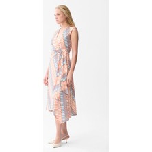 Love My Body Örme Desenli V Yaka Elbise Coral 124LO038000