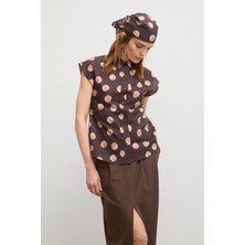Love My Body Moda Tutkusu Puantiye Desenli Kolsuz Gömlek Kahve 130M2352000