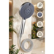 Plodna House Basınç Arttırıcı Özellikli 5 Fonksiyonlu Büyük Boy Duş Başlığı & Pvc Süper Sağlam 150 cm Hortum