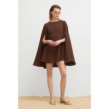 Love My Body  Moda Tutkusu Kolu Yırtmaç Detaylı Mini Elbise Kahve 124M2347000
